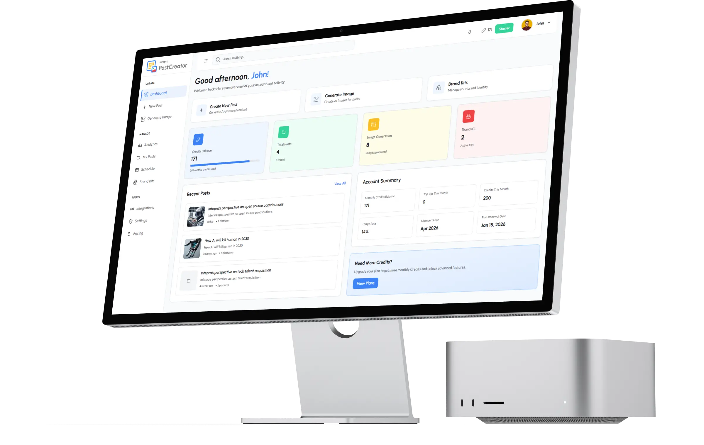 Intepra post Creator Dashboard